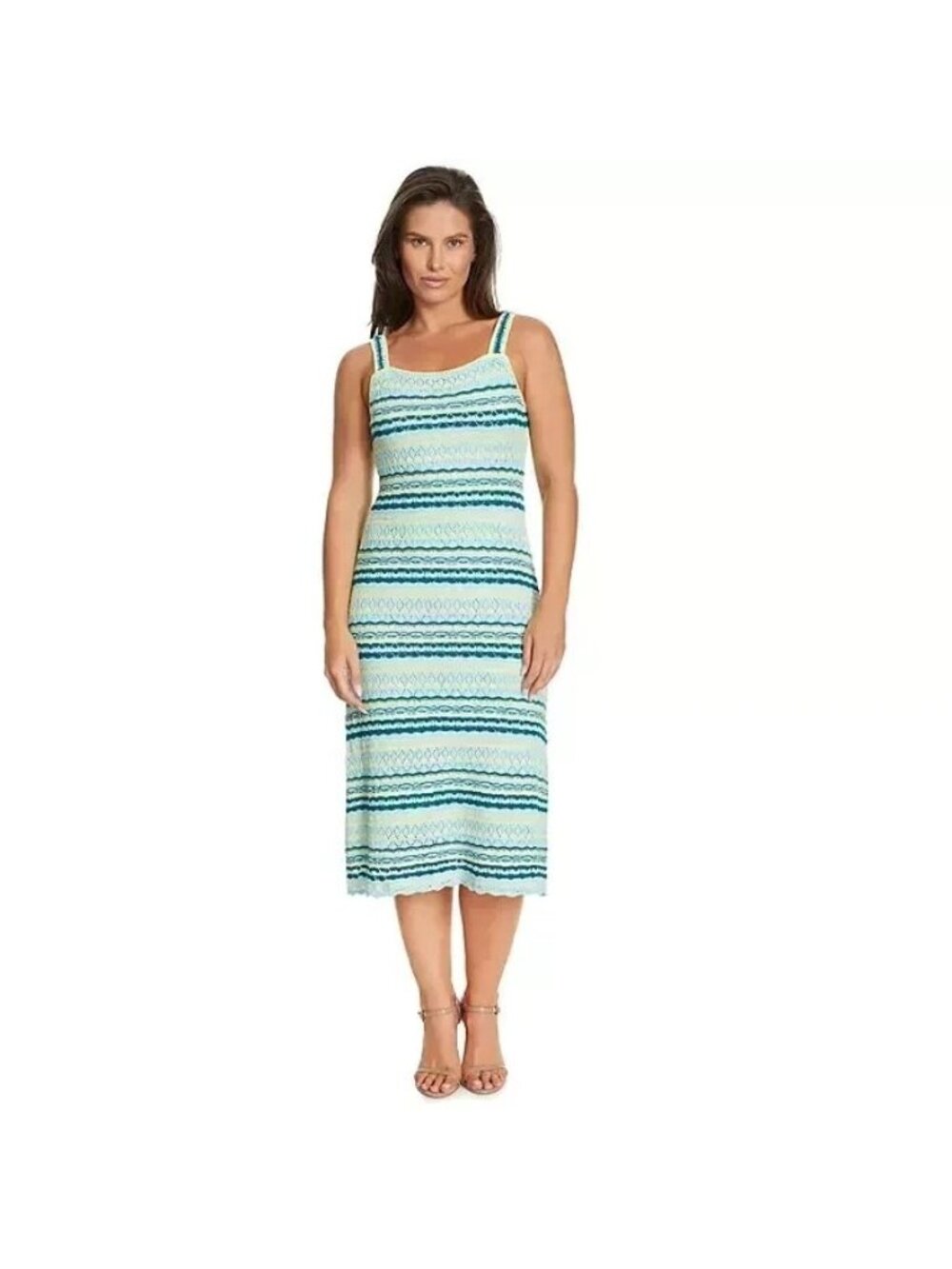 Jessica Simpson Crochet Midi Dress Womens Size Large Stripe Cottagecore NEW